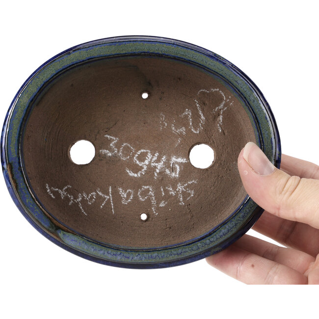 Vaso per bonsai ovale blu e verde di Shibakatsu - 137 x 114 x 40 mm