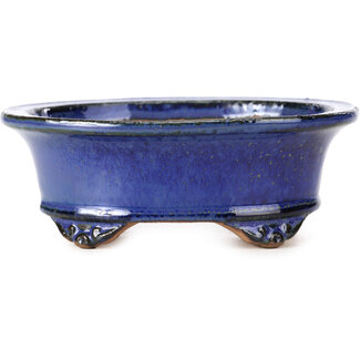  Shibakatsu (Katsuichi Shibata) 126 mm oval blue bonsai pot by Shibakatsu, Tokoname, Japan