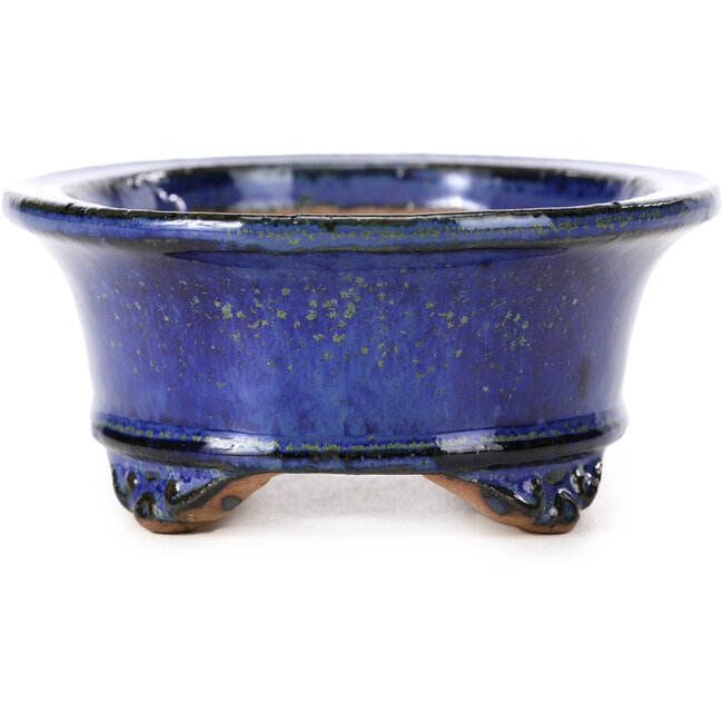 Oval blue bonsai pot by Shibakatsu - 126 x 103 x 45 mm