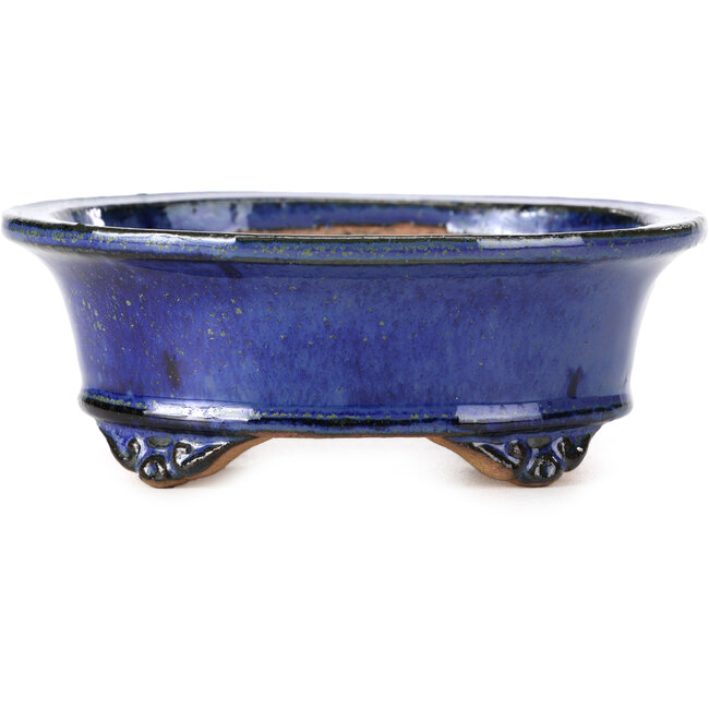 Ovale blaue Bonsaischale von Shibakatsu - 126 x 103 x 45 mm