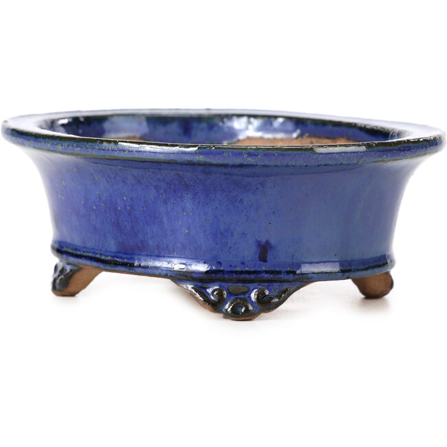 Pot à bonsaï ovale bleu par Shibakatsu - 126 x 103 x 45 mm
