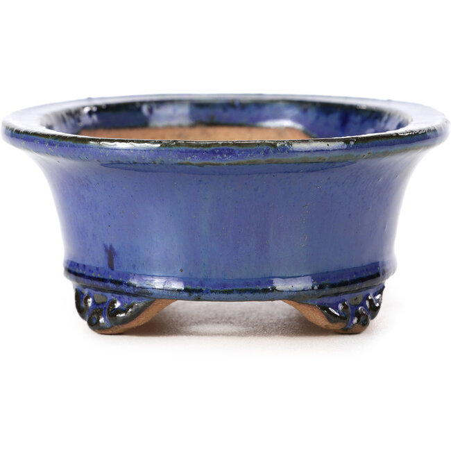 Vaso per bonsai ovale blu di Shibakatsu - 126 x 103 x 45 mm
