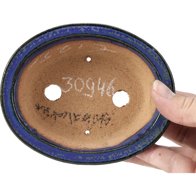 Pot à bonsaï ovale bleu par Shibakatsu - 126 x 103 x 45 mm