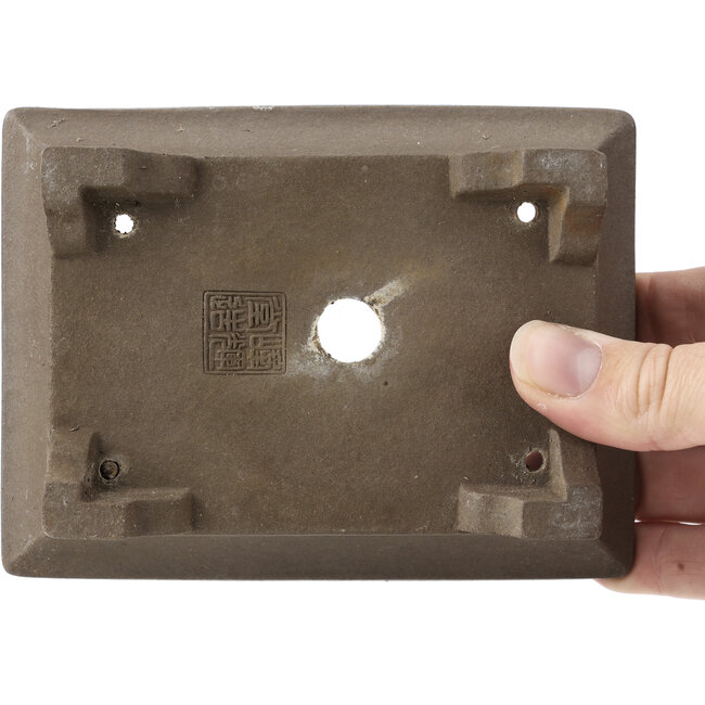 Rechthoekige ongeglazuurde bonsaipot van Shibakatsu - 133 x 100 x 36 mm