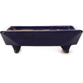  Hattori Tomoyuki 108 mm square blue bonsai pot by Hattori, Tokoname, Japan