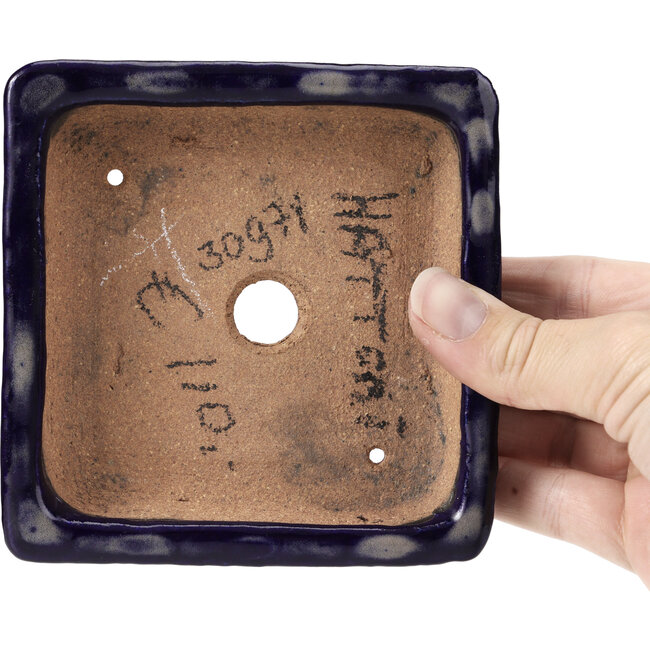 Pot à bonsaï carré bleu par Hattori - 115 x 115 x 30 mm