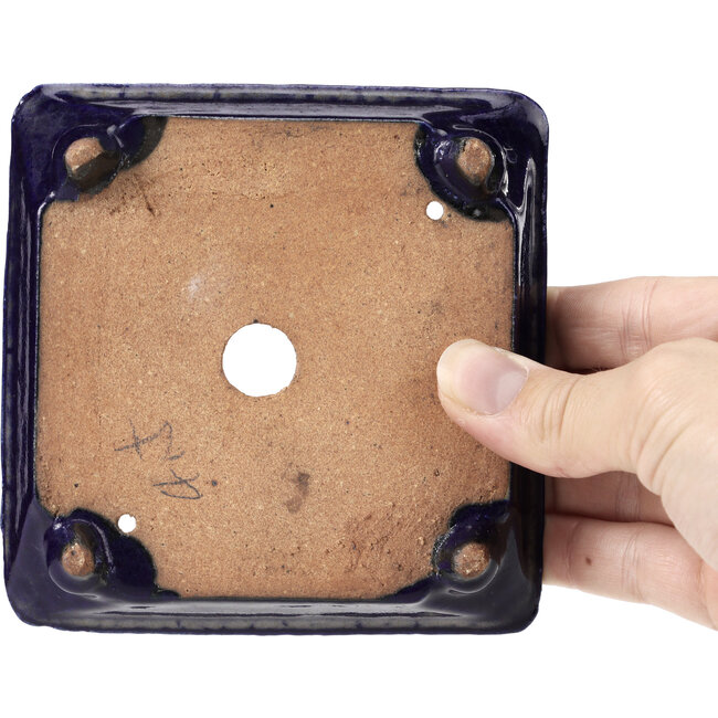 Vaso per bonsai quadrato blu di Hattori - 115 x 115 x 30 mm