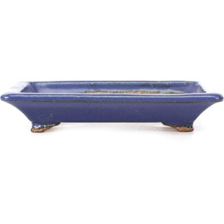  Hattori Tomoyuki 126 mm rectangular blue bonsai pot by Hattori, Tokoname, Japan