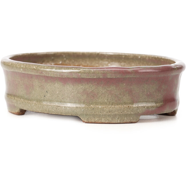 Ovale rood en beige bonsai pot van Hattori - 128 x 101 x 74 mm