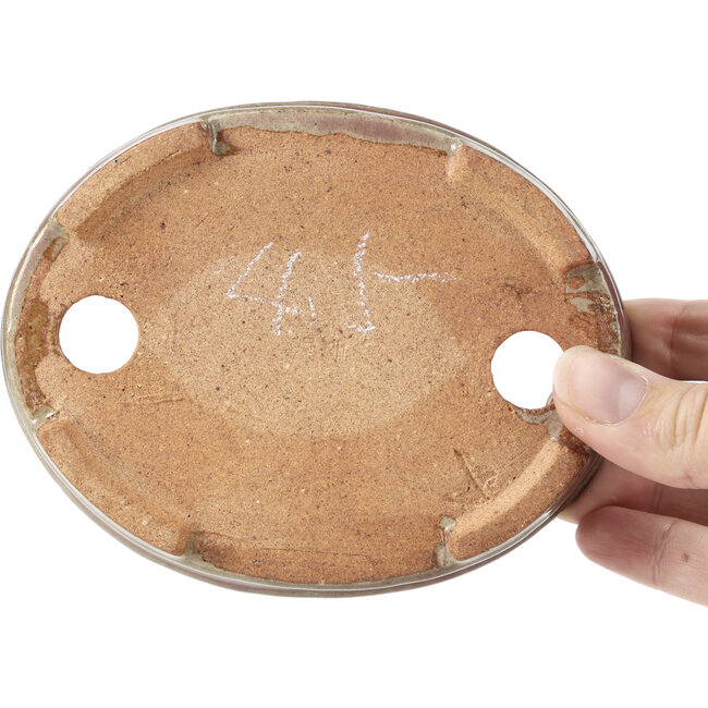 Vaso bonsai ovale rosso e beige di Hattori - 128 x 101 x 74 mm