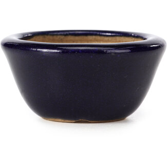  Hattori Tomoyuki 66 mm round blue bonsai pot by Hattori, Tokoname, Japan