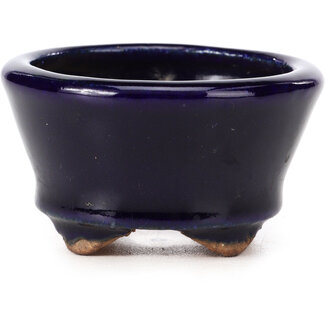  Hattori Tomoyuki 64 mm round blue bonsai pot by Hattori, Tokoname, Japan