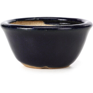  Hattori Tomoyuki 78 mm round blue bonsai pot by Hattori, Tokoname, Japan