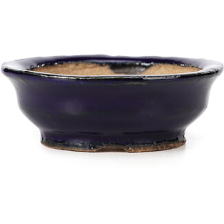  Hattori Tomoyuki 73 mm round blue bonsai pot by Hattori, Tokoname, Japan