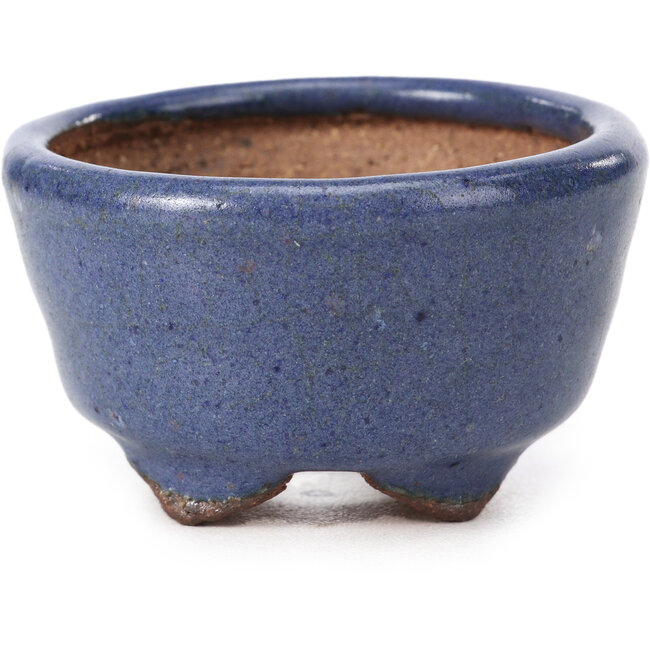 Round blue bonsai pot by Hattori - 64 x 64 x 37 mm