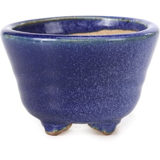  Hattori Tomoyuki 85 mm round blue bonsai pot by Hattori, Tokoname, Japan