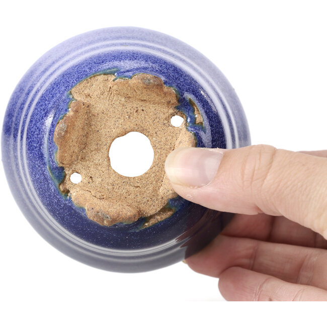 Round blue bonsai pot by Hattori - 85 x 85 x 56 mm