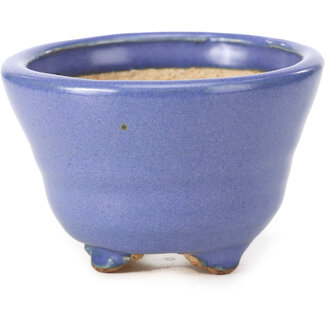  Hattori Tomoyuki 85 mm round blue bonsai pot by Hattori, Tokoname, Japan