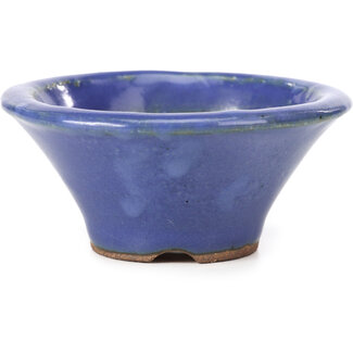  Hattori Tomoyuki 99 mm round blue bonsai pot by Hattori, Tokoname, Japan