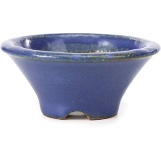  Hattori Tomoyuki 98 mm round blue bonsai pot by Hattori, Tokoname, Japan