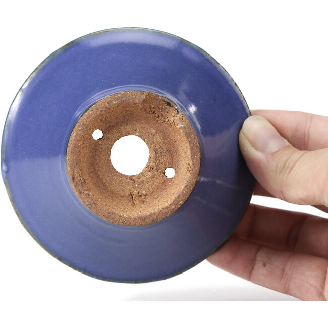 Round blue bonsai pot by Hattori - 98 x 98 x 45 mm