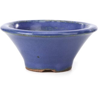  Hattori Tomoyuki 98 mm round blue bonsai pot by Hattori, Tokoname, Japan