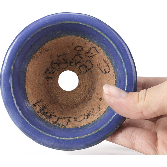 Runde blaue Bonsaischale von Hattori - 98 x 98 x 48 mm