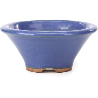  Hattori Tomoyuki 98 mm round blue bonsai pot by Hattori, Tokoname, Japan