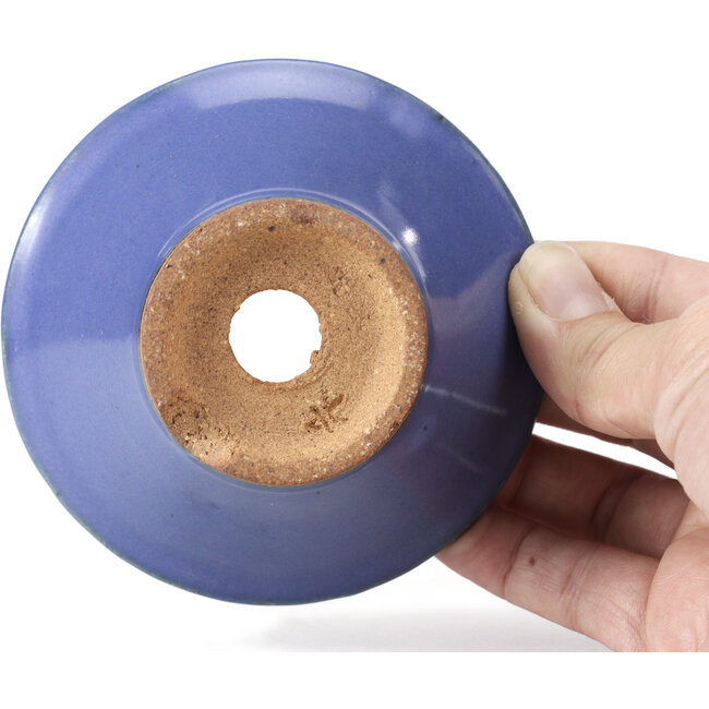 Round blue bonsai pot by Hattori - 98 x 98 x 45 mm