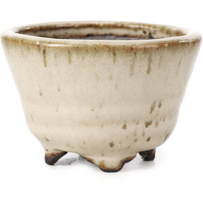 Runde beige Bonsaischale von Hattori - 85 x 85 x 60 mm