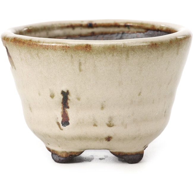 Ronde beige bonsaipot van Hattori - 85 x 85 x 60 mm