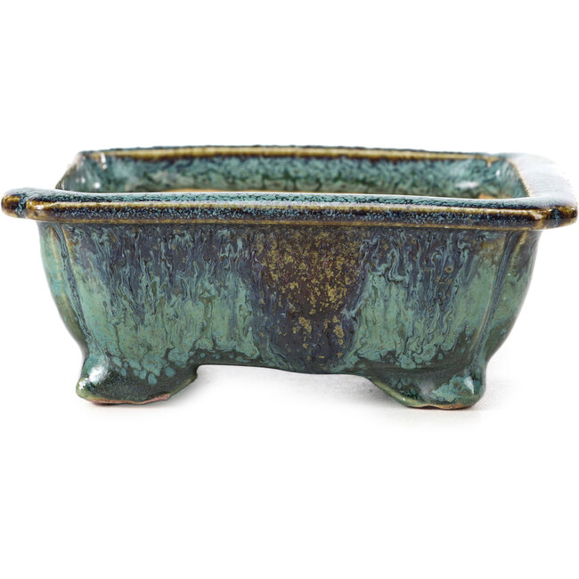 Rechteckige blaue Bonsaischale von Fuka - 111 x 101 x 47 mm