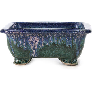 Fuka 111 mm rectangular blue bonsai pot by Fuka, Japan