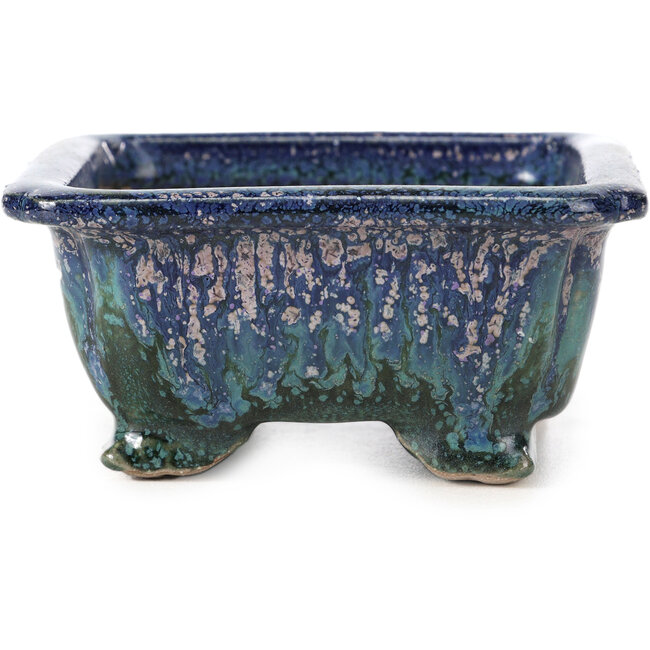 Rectangular blue bonsai pot by Fuka - 111 x 101 x 48 mm