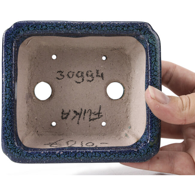 Rechteckige blaue Bonsaischale von Fuka - 111 x 101 x 48 mm