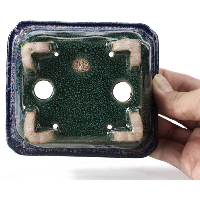 Rechteckige blaue Bonsaischale von Fuka - 111 x 101 x 48 mm