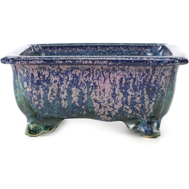 Rectangular blue bonsai pot by Fuka - 152 x 136 x 60 mm