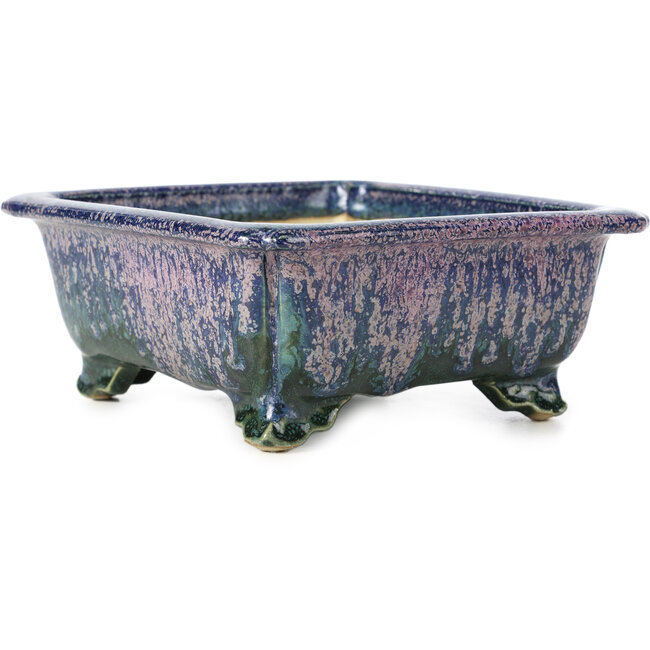 Rectangular blue bonsai pot by Fuka - 152 x 136 x 60 mm