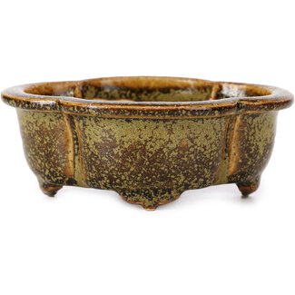 Fuka 115 mm mokko golden and brown bonsai pot by Fuka, Japan