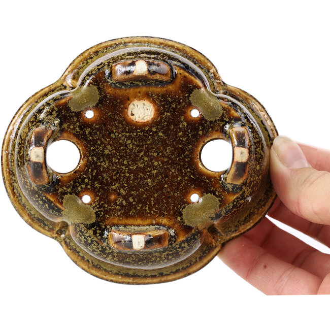 Mokko goldene und braune Bonsaischale von Fuka - 115 x 102 x 44 mm