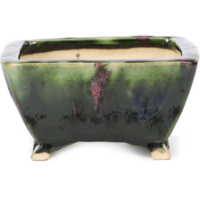 Pot à bonsaï carré vert et multicolore par Shozan - 126 x 123 x 64 mm