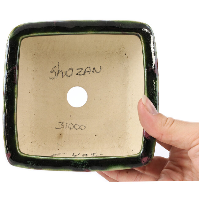 Vaso bonsai quadrato verde e multicolore di Shozan - 126 x 123 x 64 mm