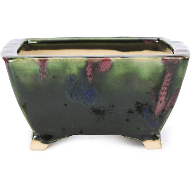 Maceta de bonsái cuadrada verde y multicolor de Shozan - 126 x 123 x 64 mm