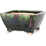 Square green and multicolor bonsai pot by Shozan - 126 x 123 x 64 mm