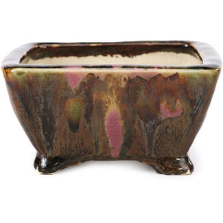 Shouzan  (Akira/Masami Watanabe) 122 mm square brown and pink bonsai pot by Shozan, Japan