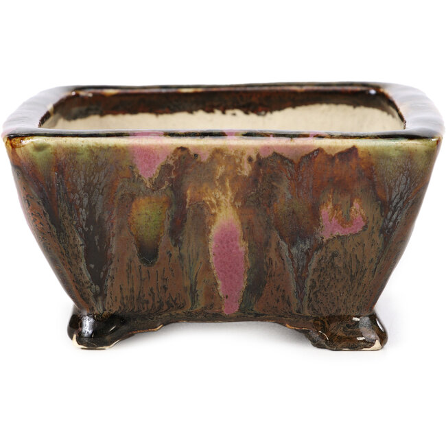 Pot à bonsaï carré marron et rose par Shozan - 122 x 122 x 63 mm