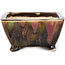 Square brown and pink bonsai pot by Shozan - 122 x 122 x 63 mm