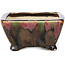 Square brown and pink bonsai pot by Shozan - 122 x 122 x 63 mm