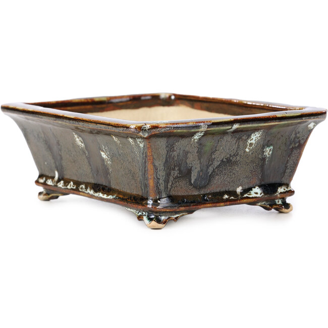 Rechthoekige bruine bonsaipot van Shozan - 154 x 129 x 55 mm
