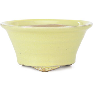  Kakuzan 128 mm round yellow bonsai pot by Kakuzan, Tokoname, Japan